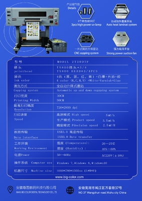 Stampa DTF UV A3 30 con tre teste TX800 Epson facile da stampare 3 TX800